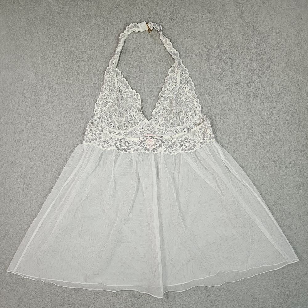 Victorias Secret Chemise Medium White Lace Halter‎ Dress Coquette Bridal Sheer - Picture 5 of 10